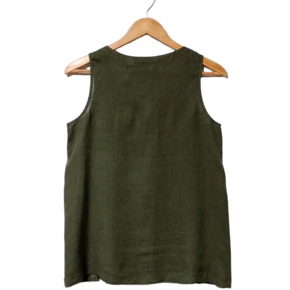 RACHEL ROY 100% Linen Sleeveless Army Green Summer Top - Picture 3 of 12